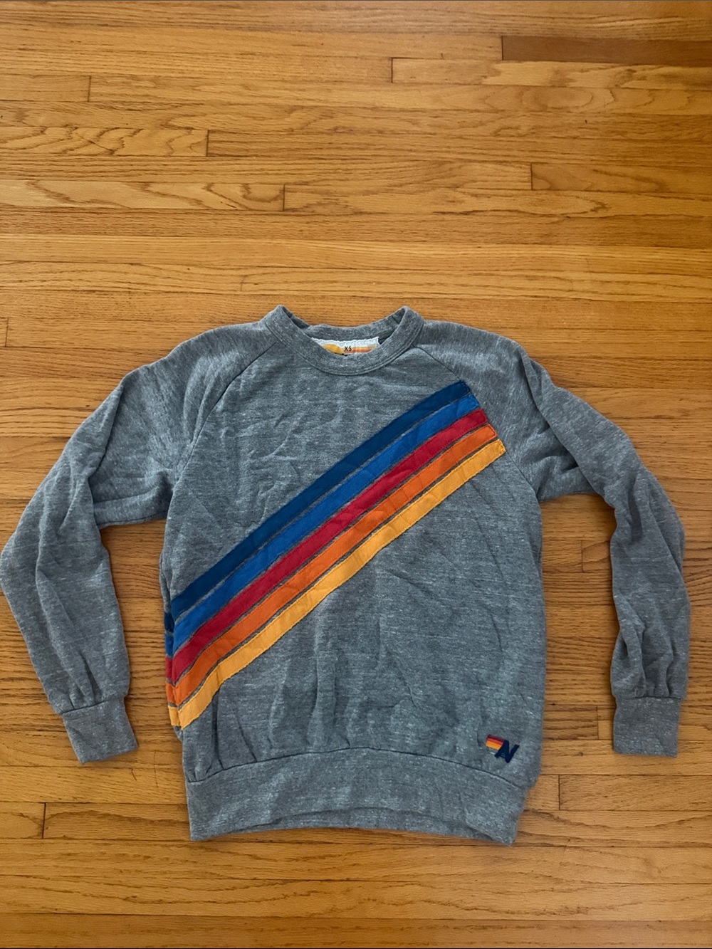 Aviator  Nation Heather Gray Crew Sweatshirt with 5-stripe Diagonal front&back